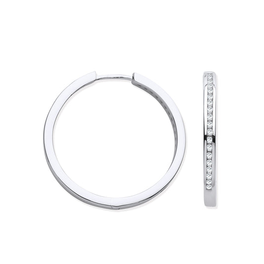 9ct White Gold Channel Set 0.27ct White Diamonds Hoops