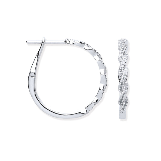 9ct White Gold 0.20ct White Twist Hoop Earrings