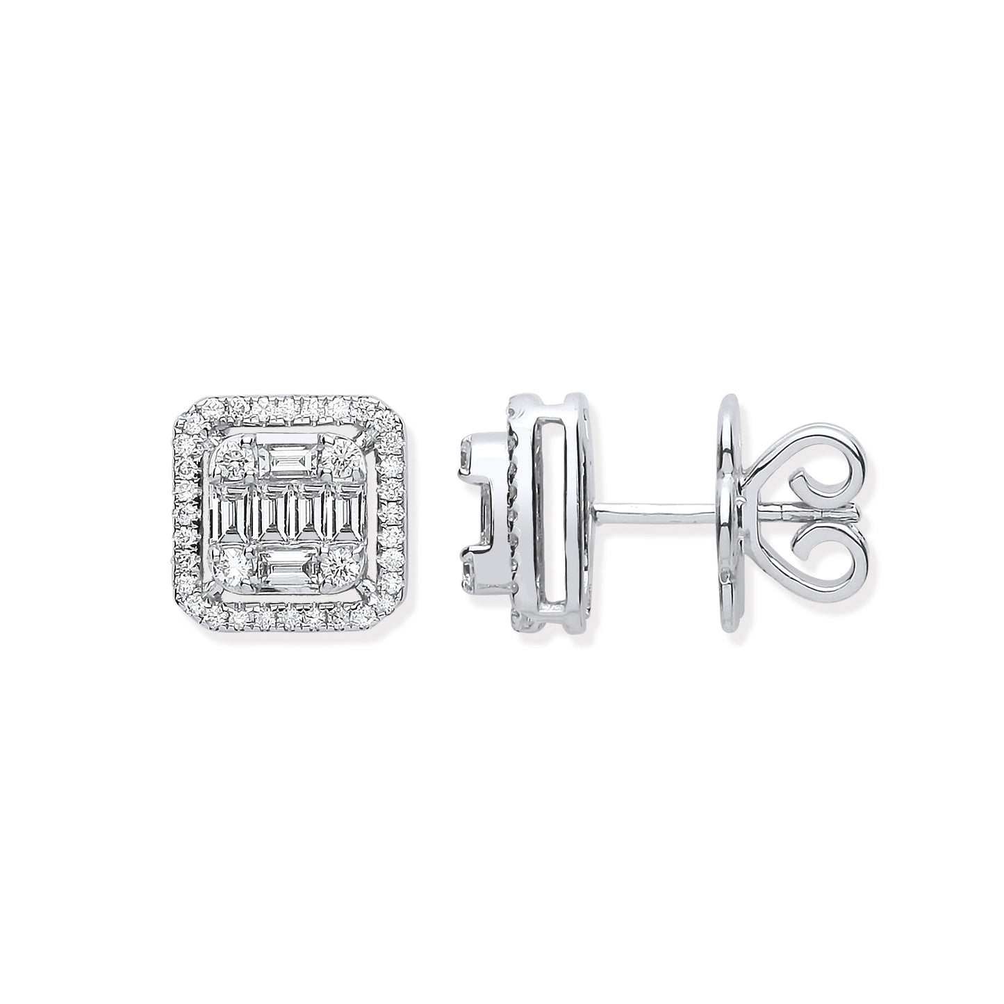 18ct White Gold 0.90ct White Round and Baguette Diamond Studs