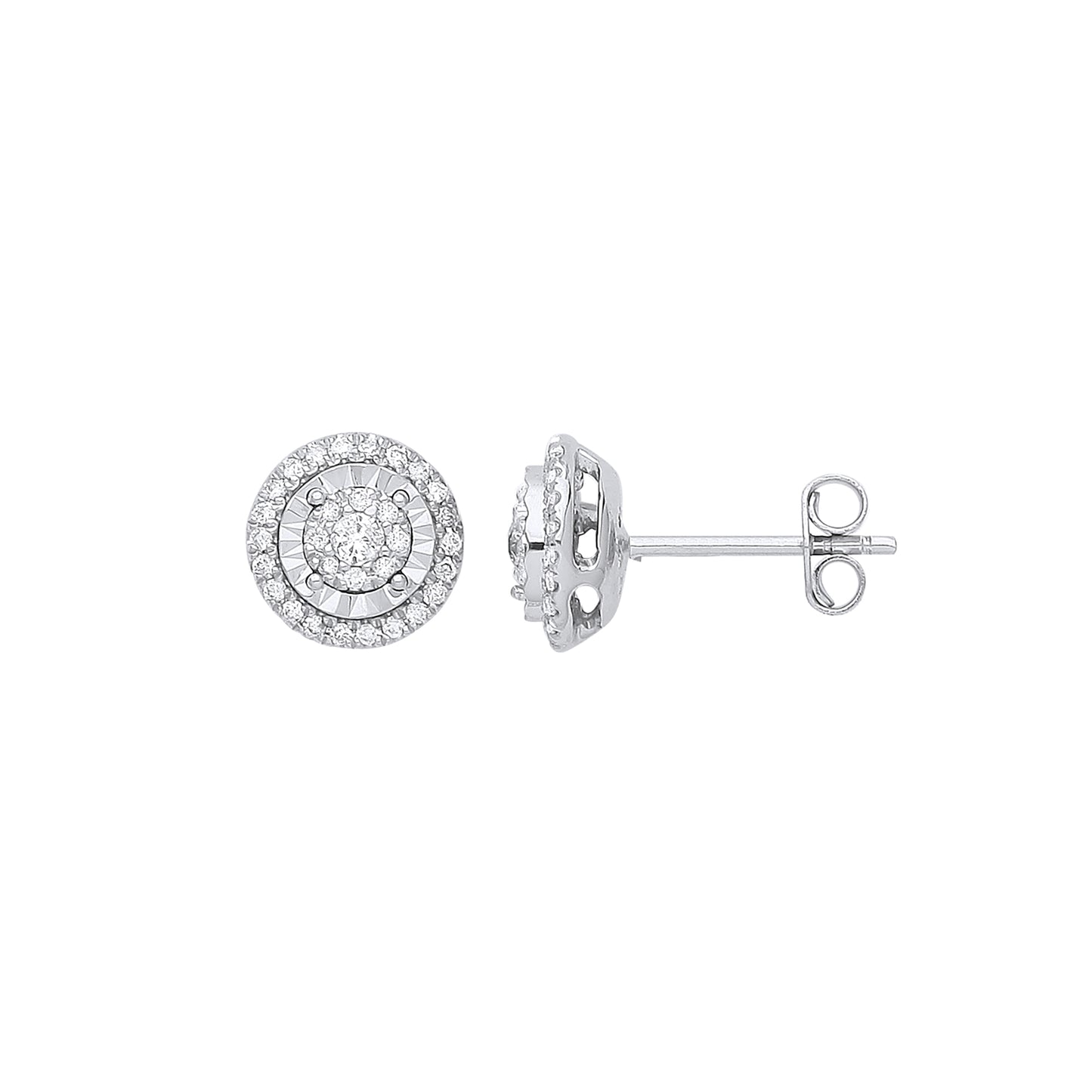 9ct White Gold Multi Circles Stud Diamond 0.36ct White Earrings