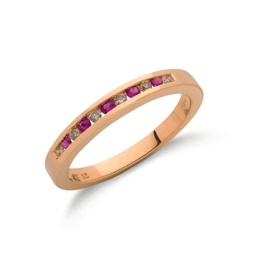 9ct Gold 0.12ct Diamond & 0.16ct Ruby Eternity Ring