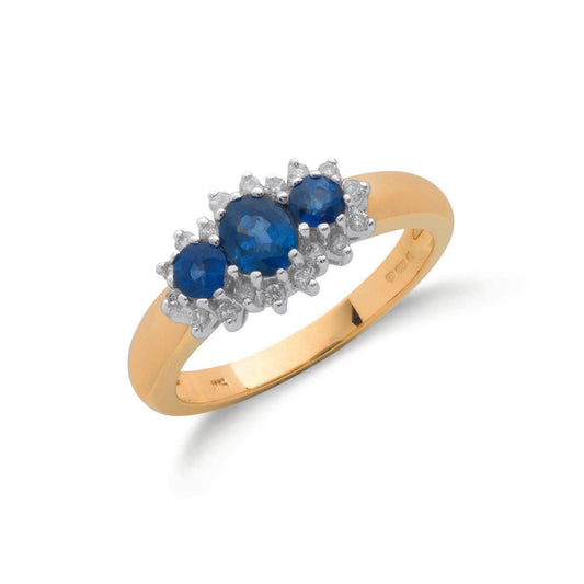 9ct Gold 0.18ct Diamond & 0.90ct Sapphire Cluster Ring