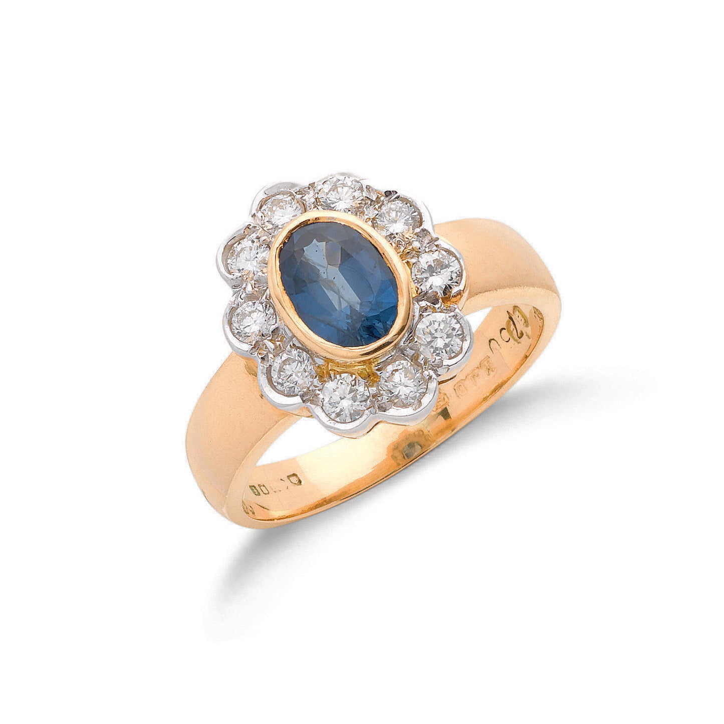 18ct Gold 0.36ct Diamond & 0.80ct Blue Sapphire Cluster Ring