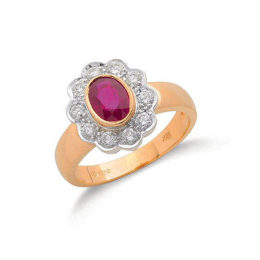 18ct Gold 0.36ct Diamond & 0.90ct Ruby Cluster Ring