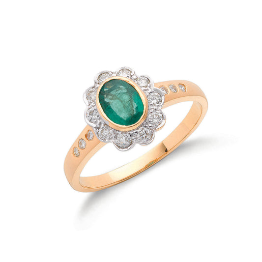 18ct Gold 0.3ct Diamond & 0.75ct Emerald Cluster Ring