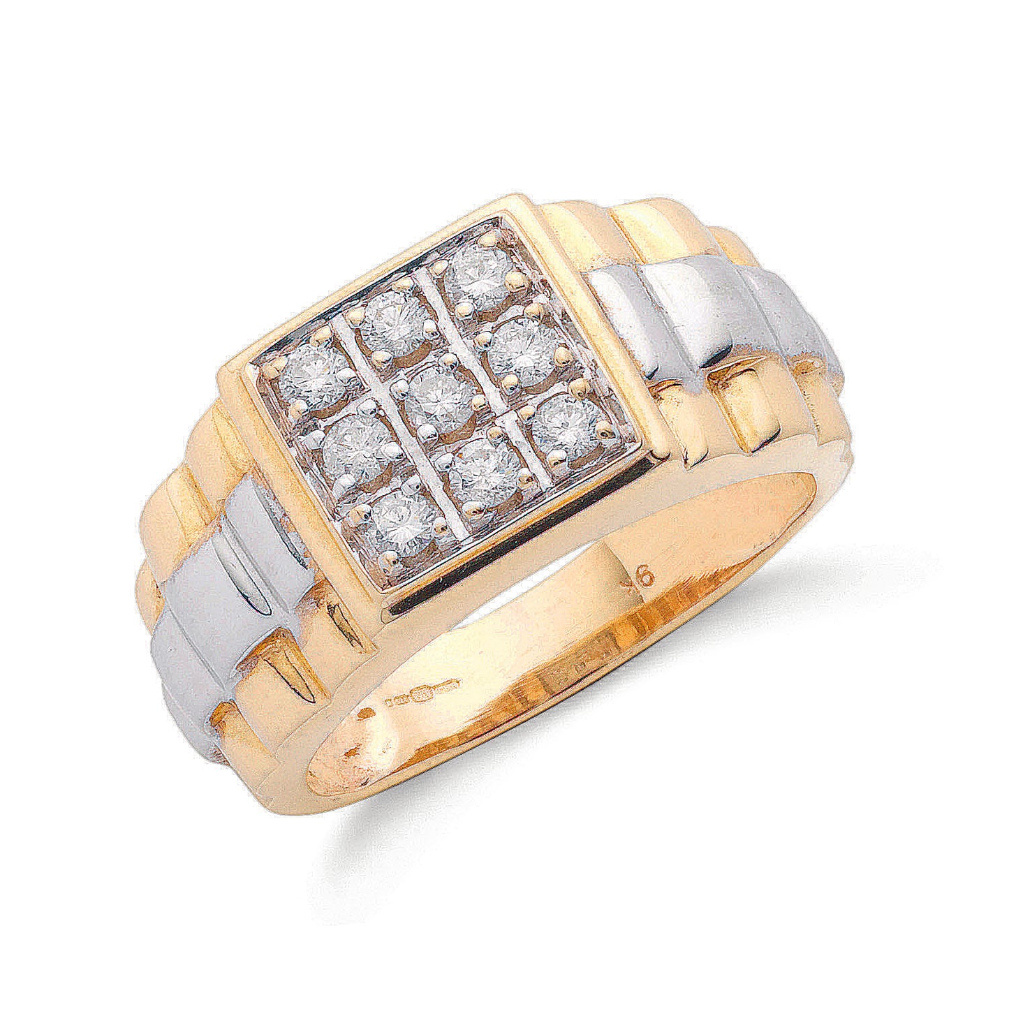 9ct Gold 0.50ct 9 Stone Fancy Link Gents Diamond Ring