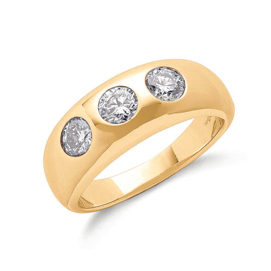 18ct Gold 1.00ct Gents 3 Stone Diamond Band