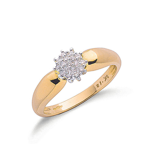 9ct Gold 0.13ct White Diamond Cluster Ring