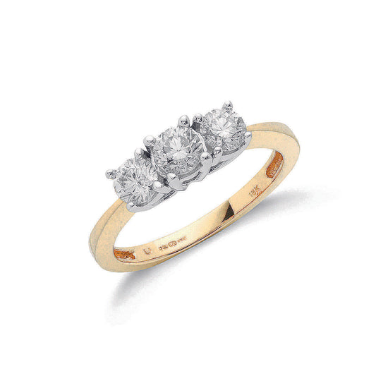 18ct Gold 1.00ct White Diamond Trilogy Ring