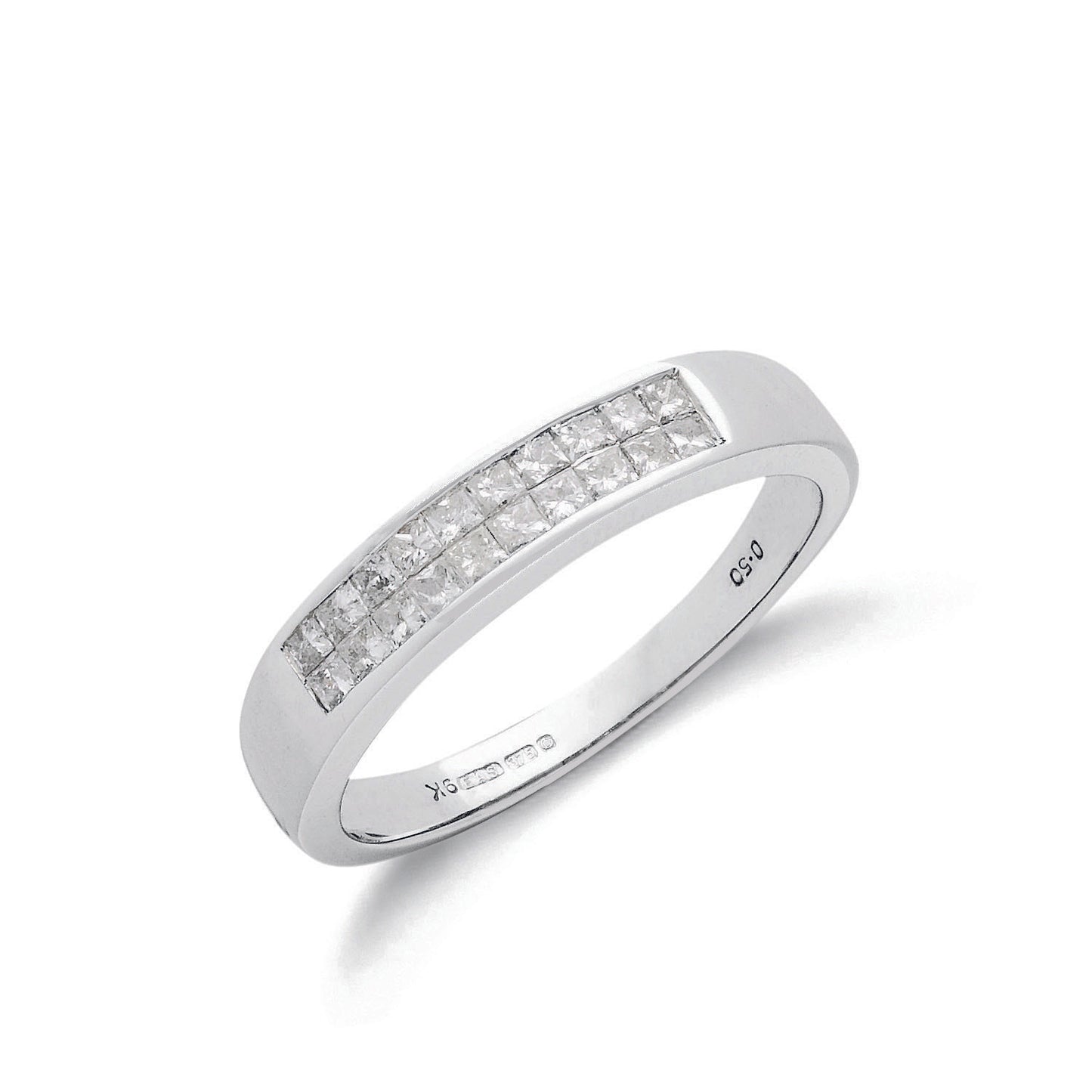 18ct White Gold 0.50ct White Princess Cut 2 RoWhite Diamond Eternity Ring