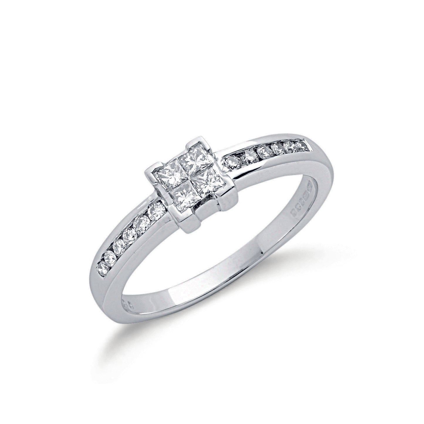 9ct White Gold 0.33ct Princess Cut Centre Diamond Engagement Ring