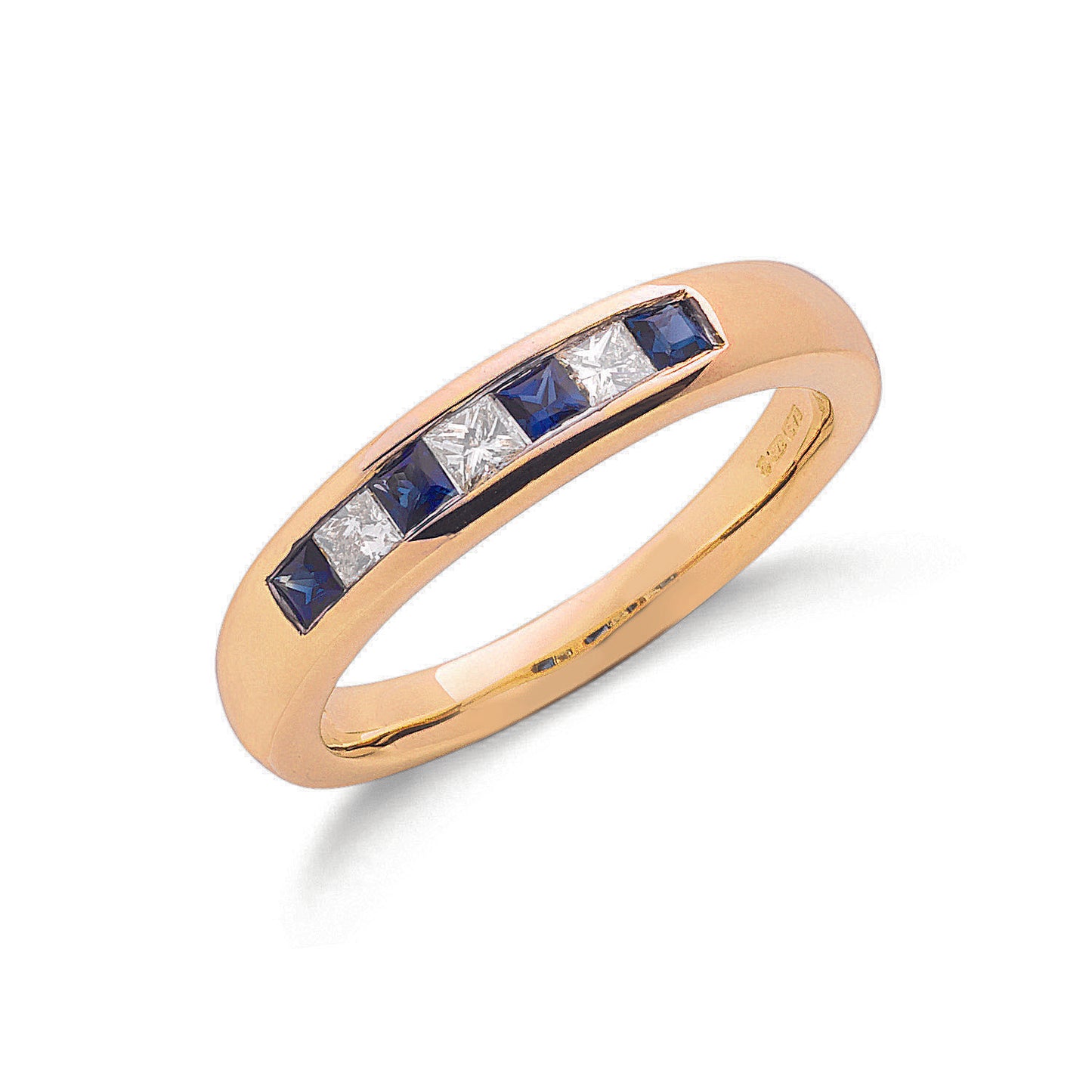 9ct Gold Princess Cut 0.20ct Diamond & 0.35ct Blue Sapphire Eternity Ring