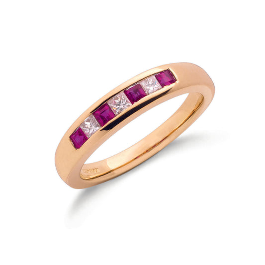 9ct Gold Princess Cut 0.20ct Diamond & 0.35ct Ruby Eternity Ring