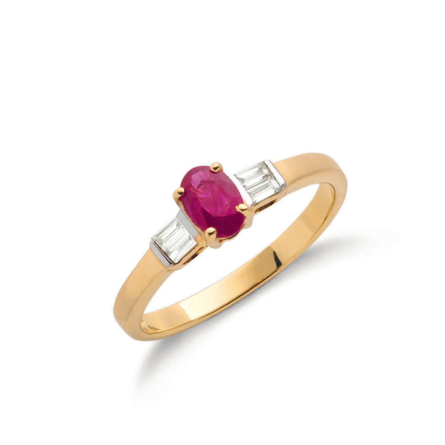 9ct Gold Baguette Cut 0.11ct Diamond & 0.60ct Ruby Ring