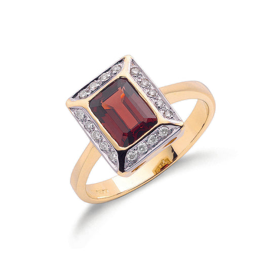 9ct Gold 0.12ct Diamond & 1.90ct Garnet Ring