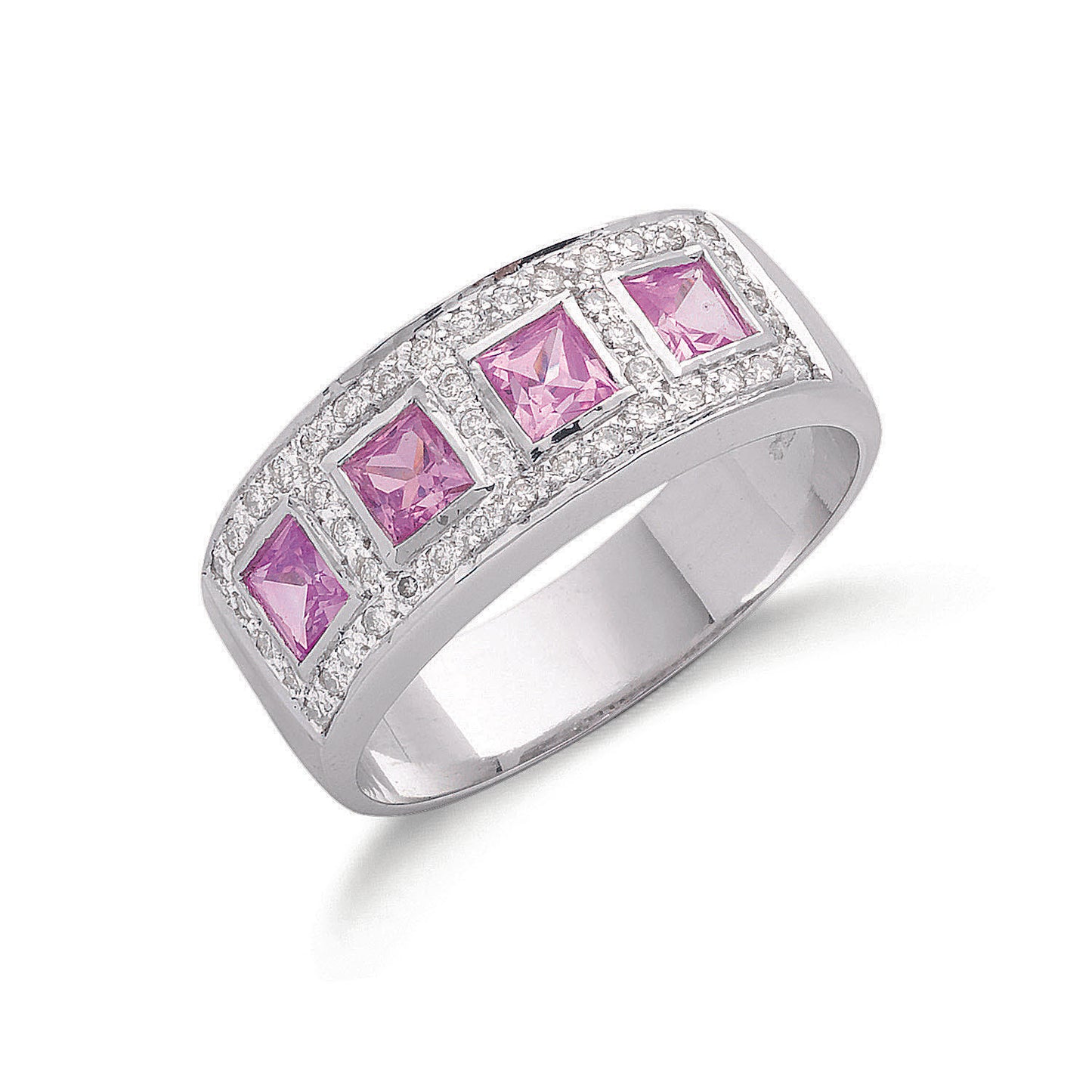 9ct White Gold Diamond & Pink Sapphire Ring