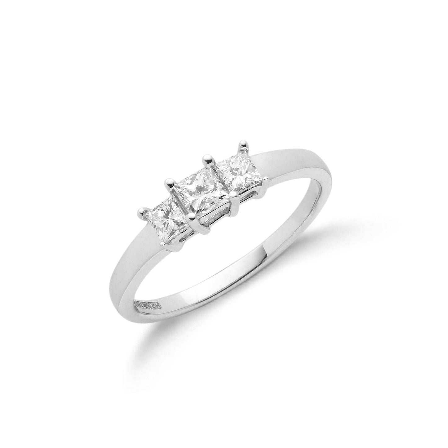 18ct White Gold 0.50ct Princess Cut Diamond Trilogy Ring