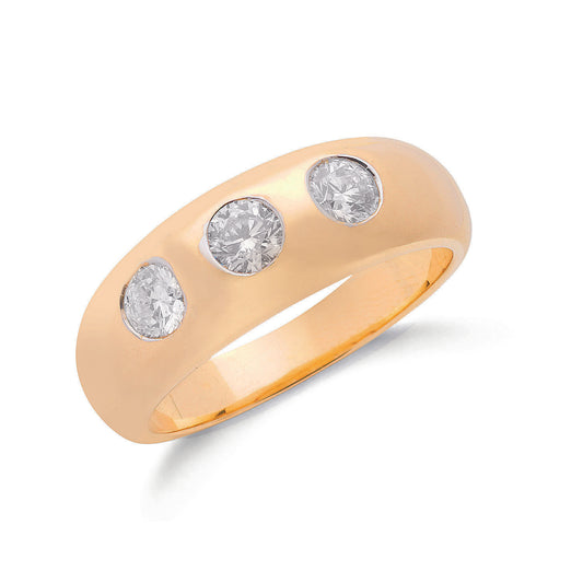 9ct Gold 1.00ct Gents 3 Stone Diamond Band