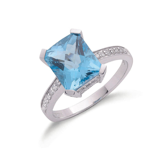 9ct White Gold 0.42ct Diamond & 4.40ct Blue Topaz Ring