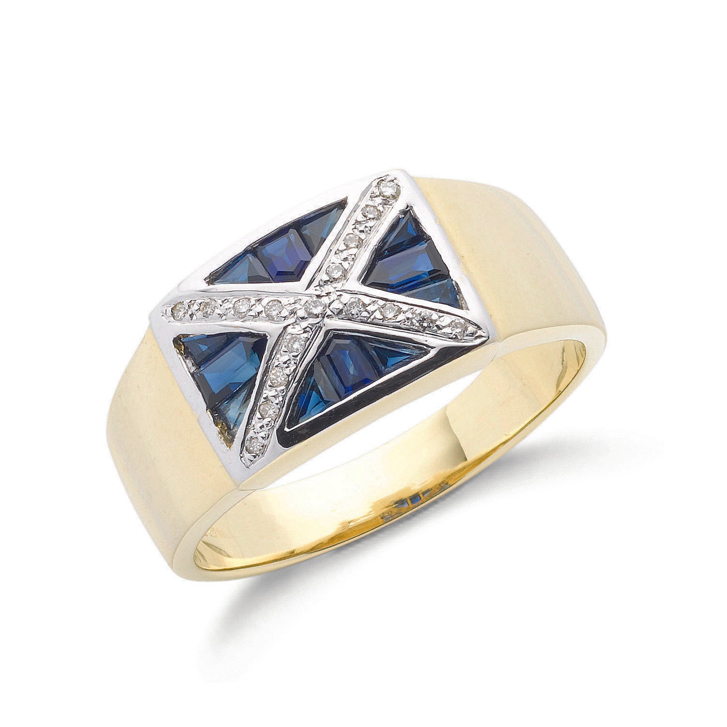 9ct Gold 0.11ct Diamond & 0.70ct Blue Sapphire Scotland Ring