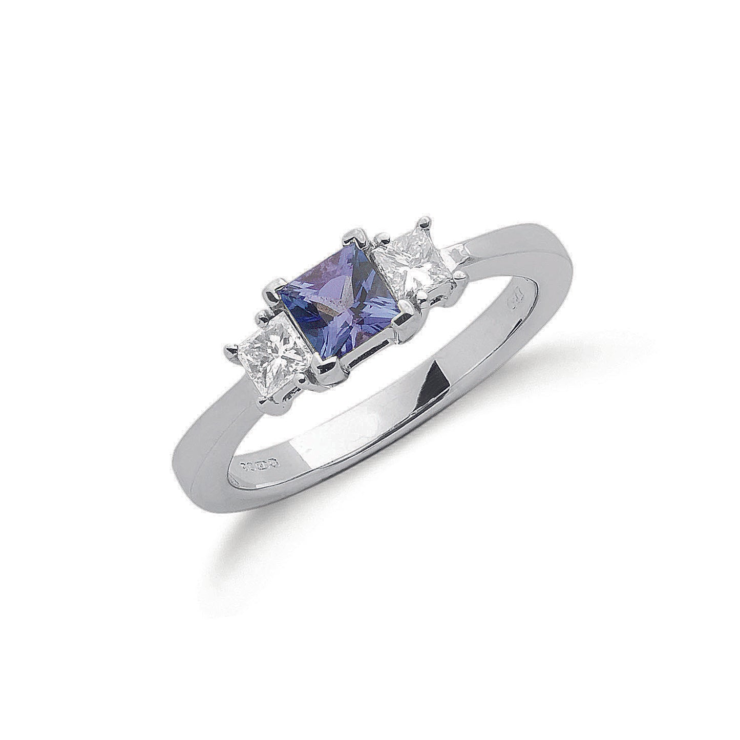 18ct White Gold Princess Cut 0.20ct Diamond & 0.5ct Tanzanite Ring