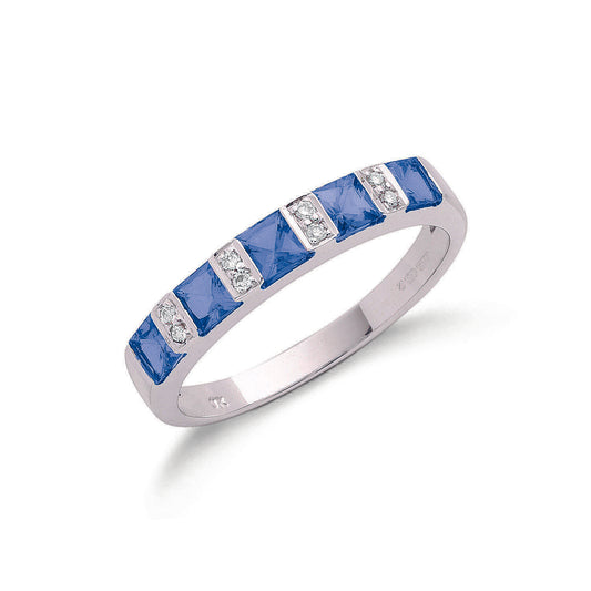 9ct White Gold 0.03ct Diamond & 0.93ct Tanzanite Eternity Ring