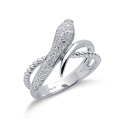 9ct White Gold 0.15ct Diamond Snake Ring