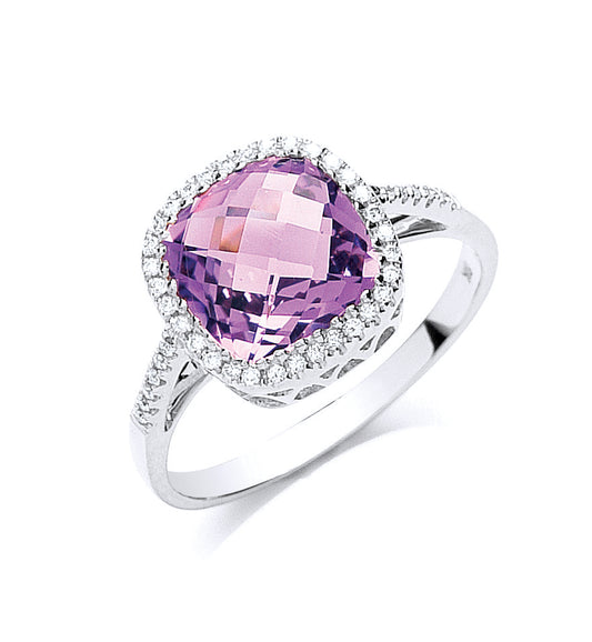 9ct White Gold 0.15ct Diamond & 2.00ct Amethyst Ring