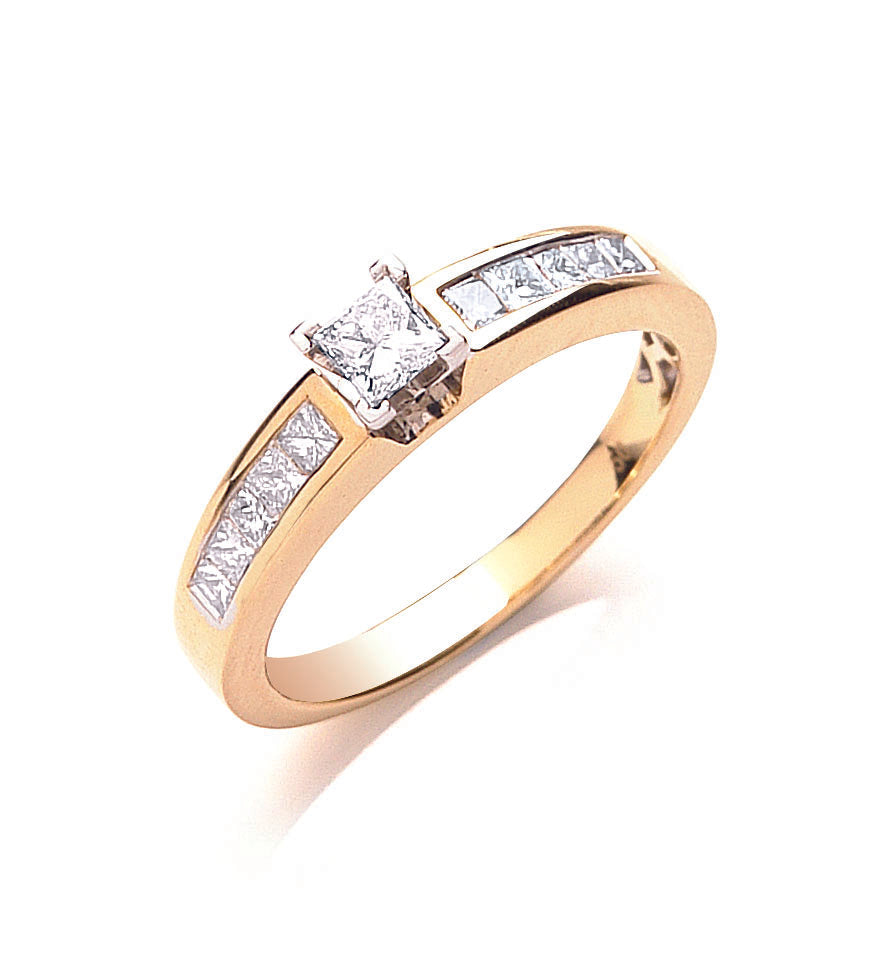 18ct Gold 0.50ct White Princess Cut Centre Diamond Ring