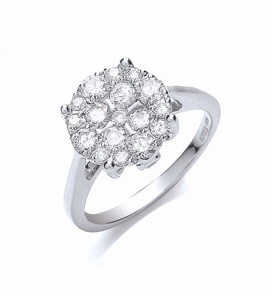 18ct White Gold 1.00ct Cluster Diamond Ring