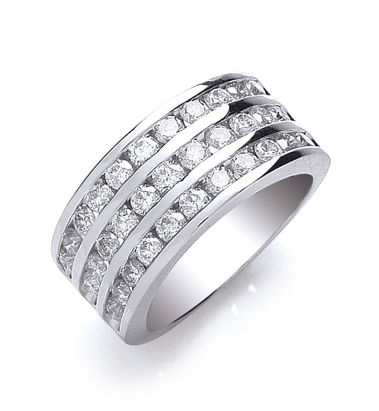 18ct White Gold 3 Rows D.1.50ct White Diamond Ring