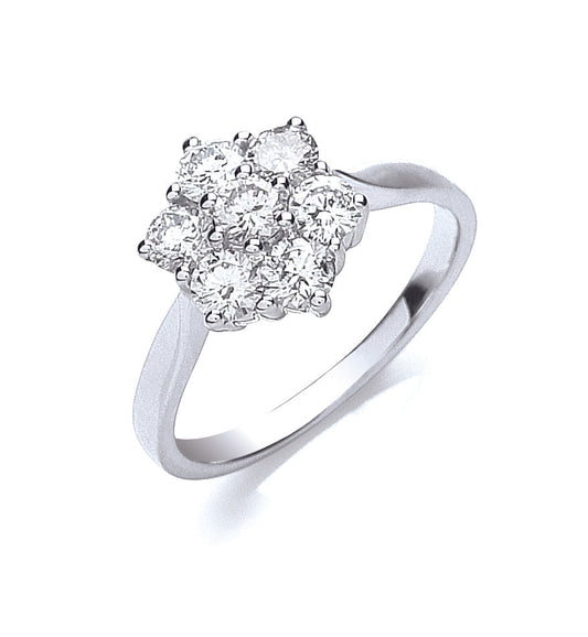 18ct White Gold 7 Stones D.1.00ct White Cluster Diamond Ring