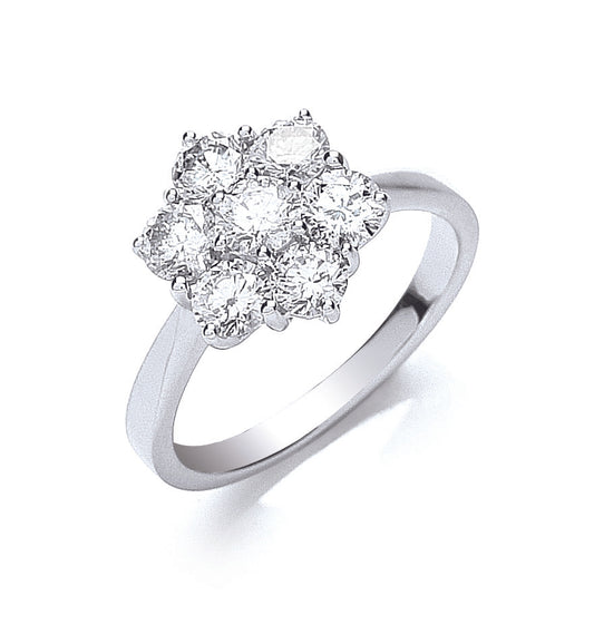 18ct White Gold 7 Stones D.1.50ct White Cluster Diamond Ring