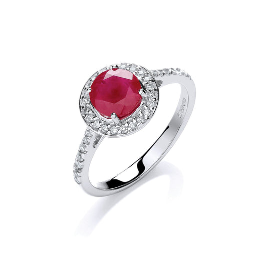 9ct White Gold 0.20ct Diamond, 0.70ct 5mm Ruby Ring