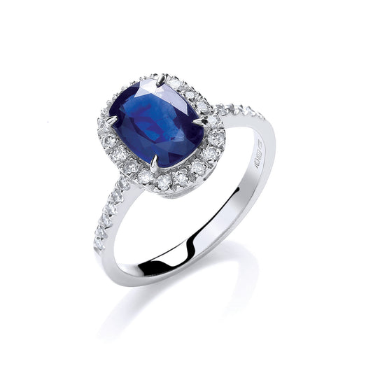 18ct White Gold 0.25ct Diamond, Cushion 1.75ct Sapphire Ring