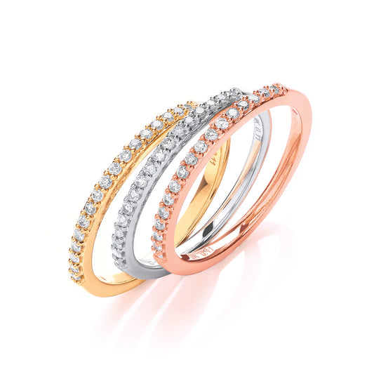 9ct W,Yellow & R/G 0.33ct Diamond Half Eternity Ring Set