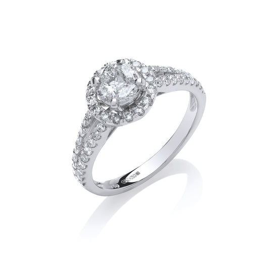 18ct WG 0.66ct Halo Style Split Shank Diamond Ring