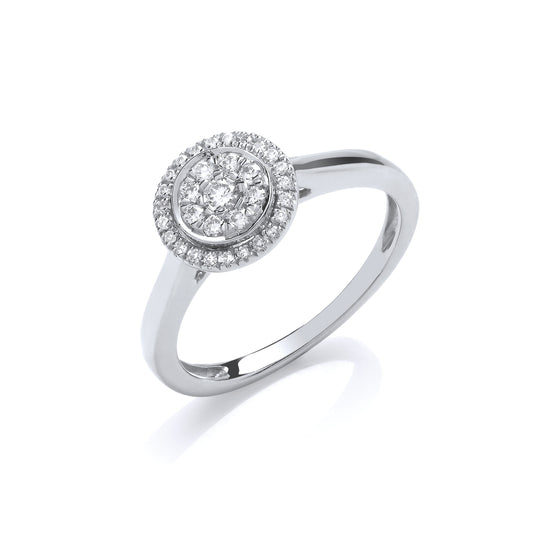 9ct White Gold Round Pave 0.25ct Diamond Ring