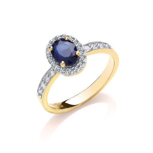 9ct 0.30ct Diamond & Oval Sapphire Gold Ring