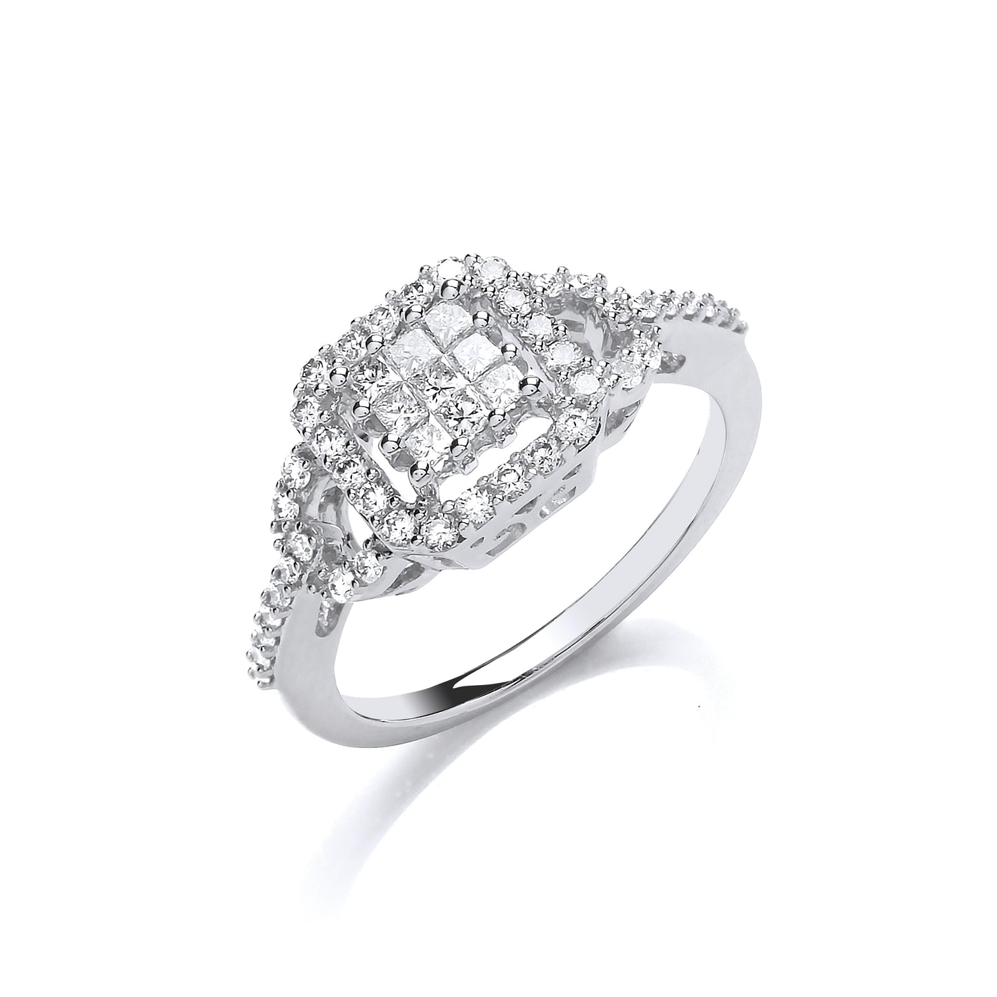 18ct White Gold 0.50ct Square Halo Ring