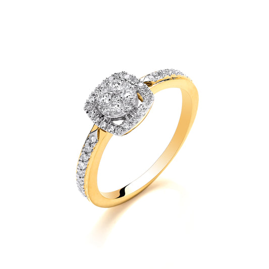 18ct Gold Square Halo Style 0.32ct Diamond Ring