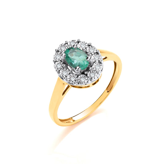9ct Gold 0.40ct Emerald Cluster & 0.05ct Diamond Ring