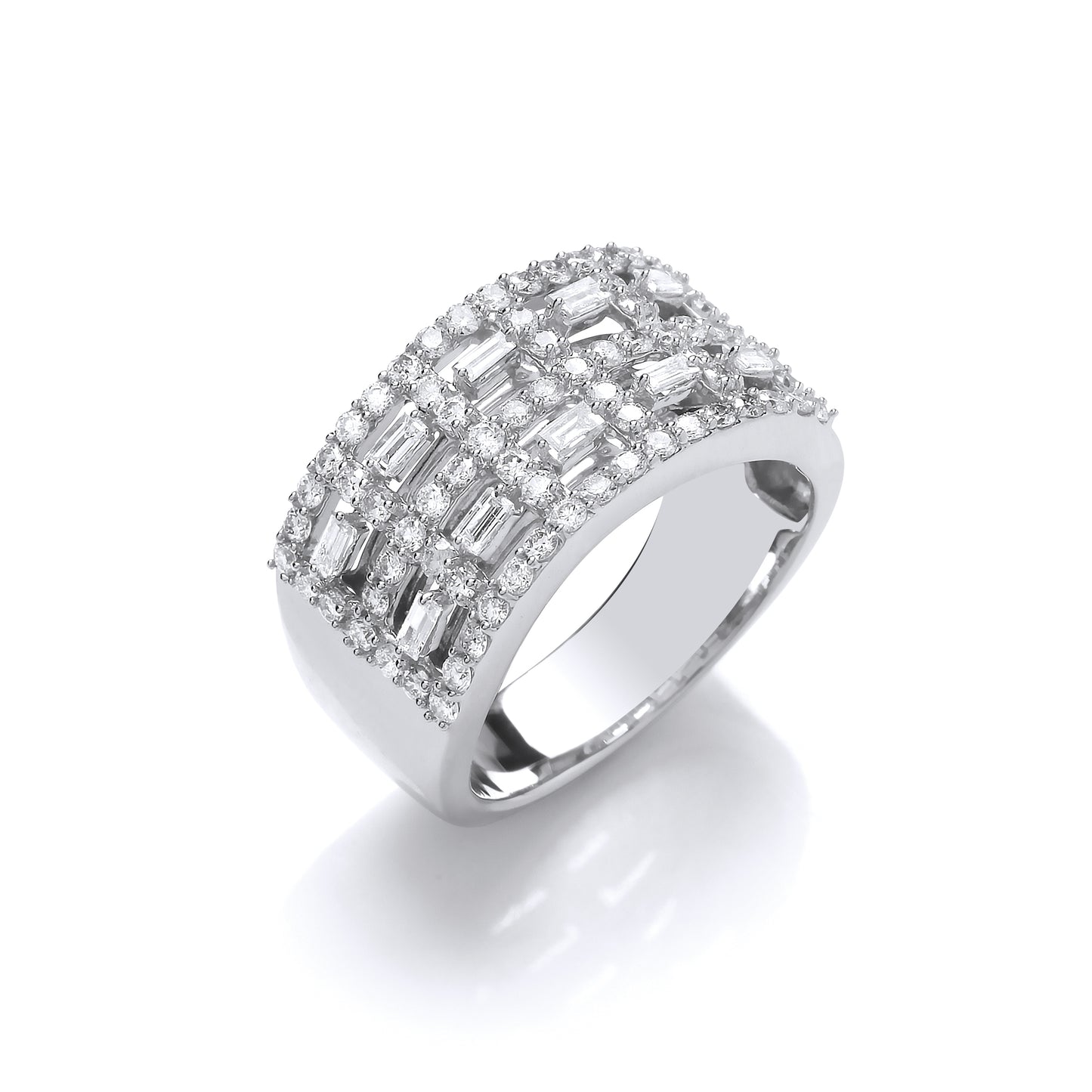 18ct White Gold Baguettes & Rd 1.00ct White Diamond Dress Ring