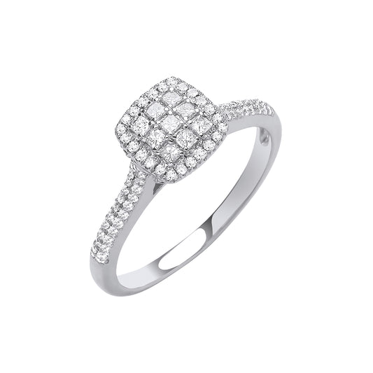 18ct White Gold Square Halo Style 0.50ct Diamond Ring