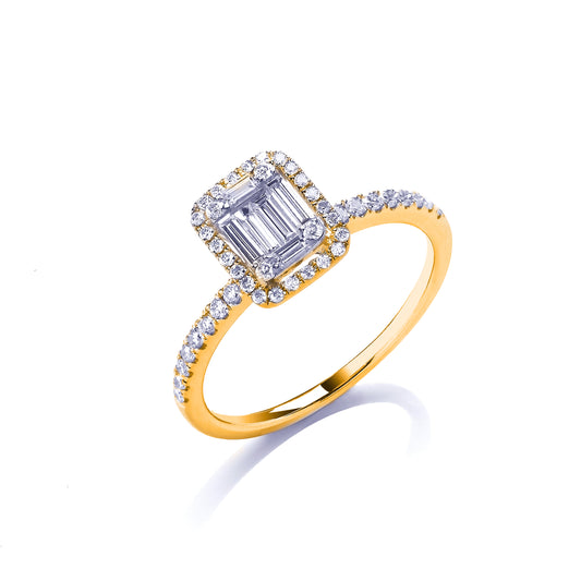 18ct Gold 0.50ct Baguette & Brilliant Cut Diamonds Rectangle Halo Ring