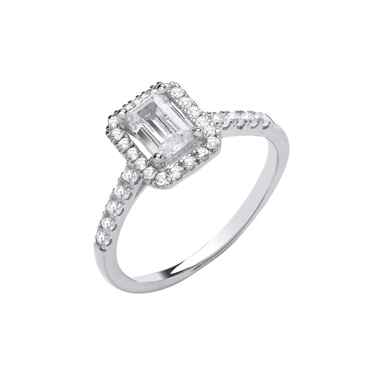 18ct White gold 0.60ct emerald cut GIA certificate with 0.30ct Halo and shoulders