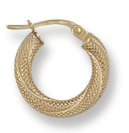 Gold 15.8mm Frosted Twisted Hoop Earrings