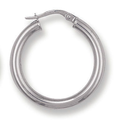 White Gold 25mm Round Tube Hoop Earrings