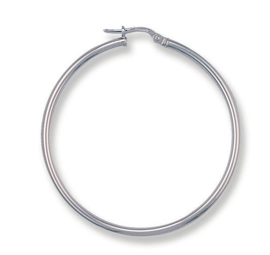 White Gold 44mm Round Tube Hoop Earrings