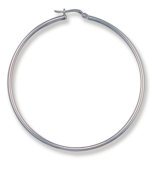 White Gold 54mm Round Tube Hoop Earrings